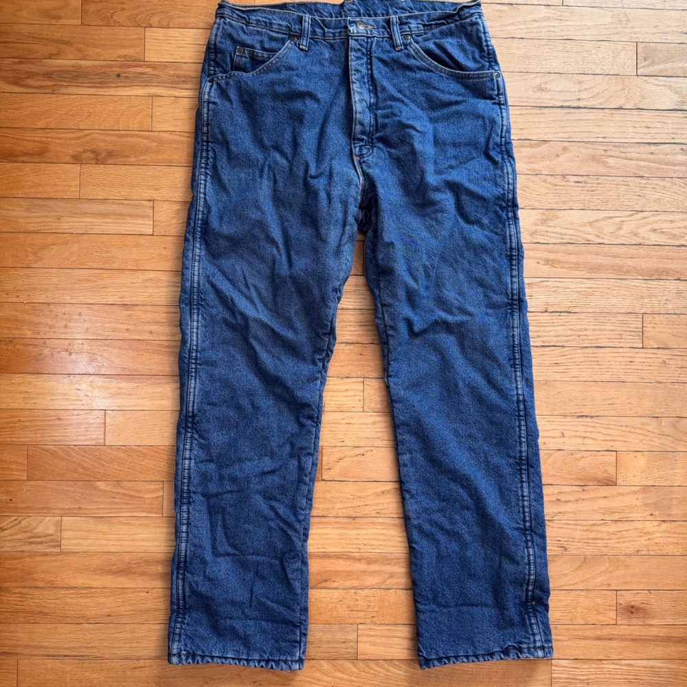 Wrangler Rugged Wear Mens Fleece Lined Thermal Jeans Blue 36x32